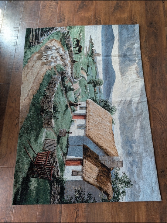 Other - Cotton Rural Cottage Tapestry Wall Hanging Thatched‎ Cottages and Cart 54"x38"